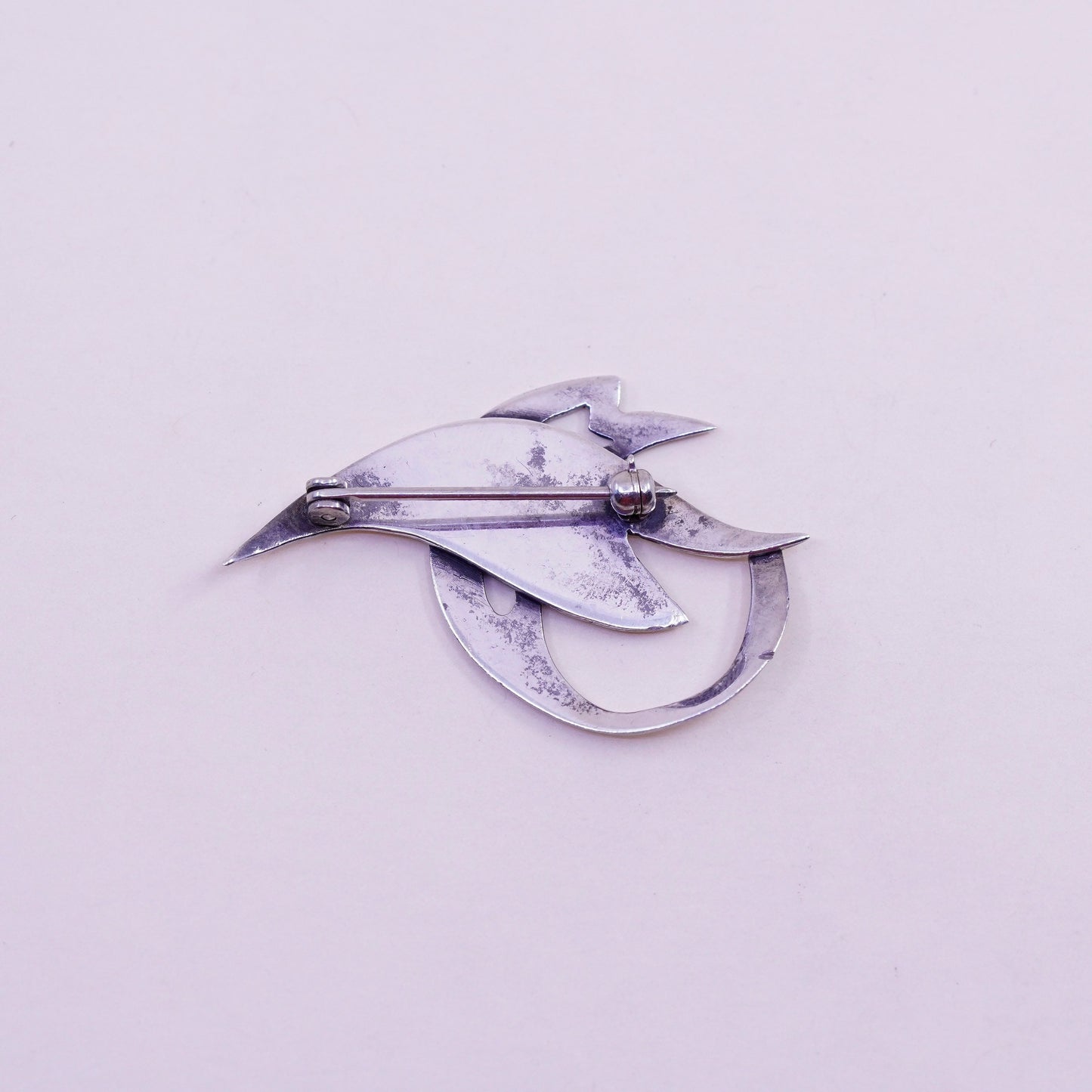 Vintage sterling 925 silver handmade dolphin pin brooch