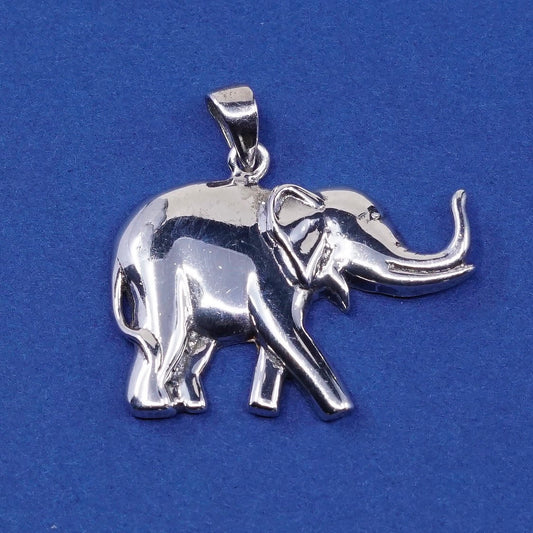 vtg Sterling silver handmade pendant, puffy 925 elephant charm