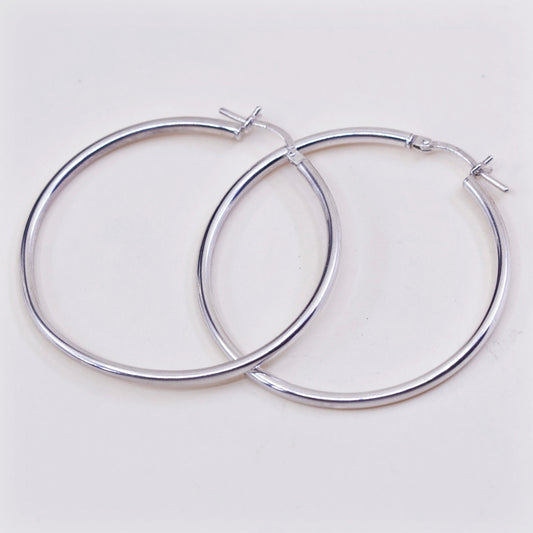 1.5” Vintage sterling silver loop earrings, fashion minimalist primitive hoops