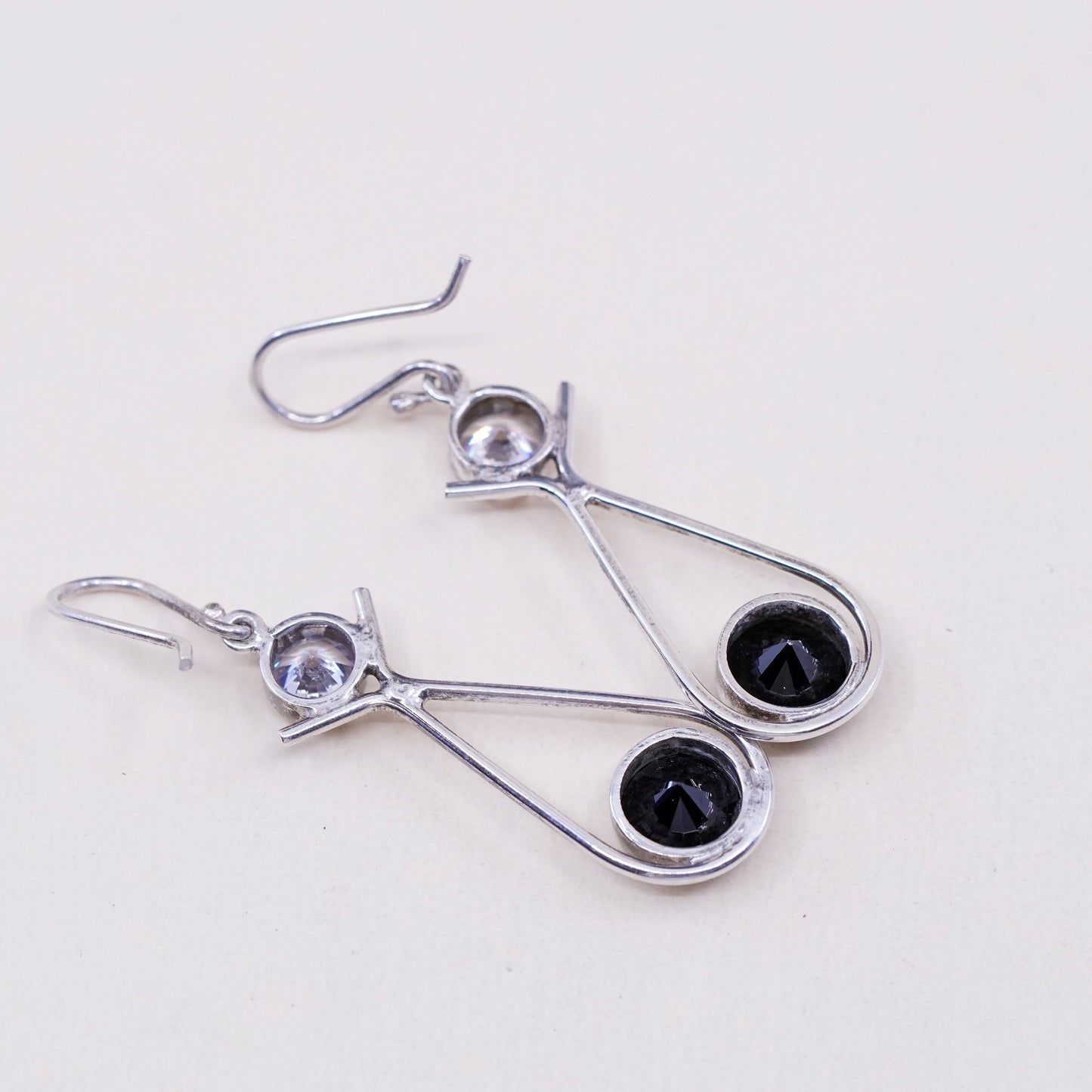 Vintage 925 Sterling silver clip on earrings with hematite and Cz