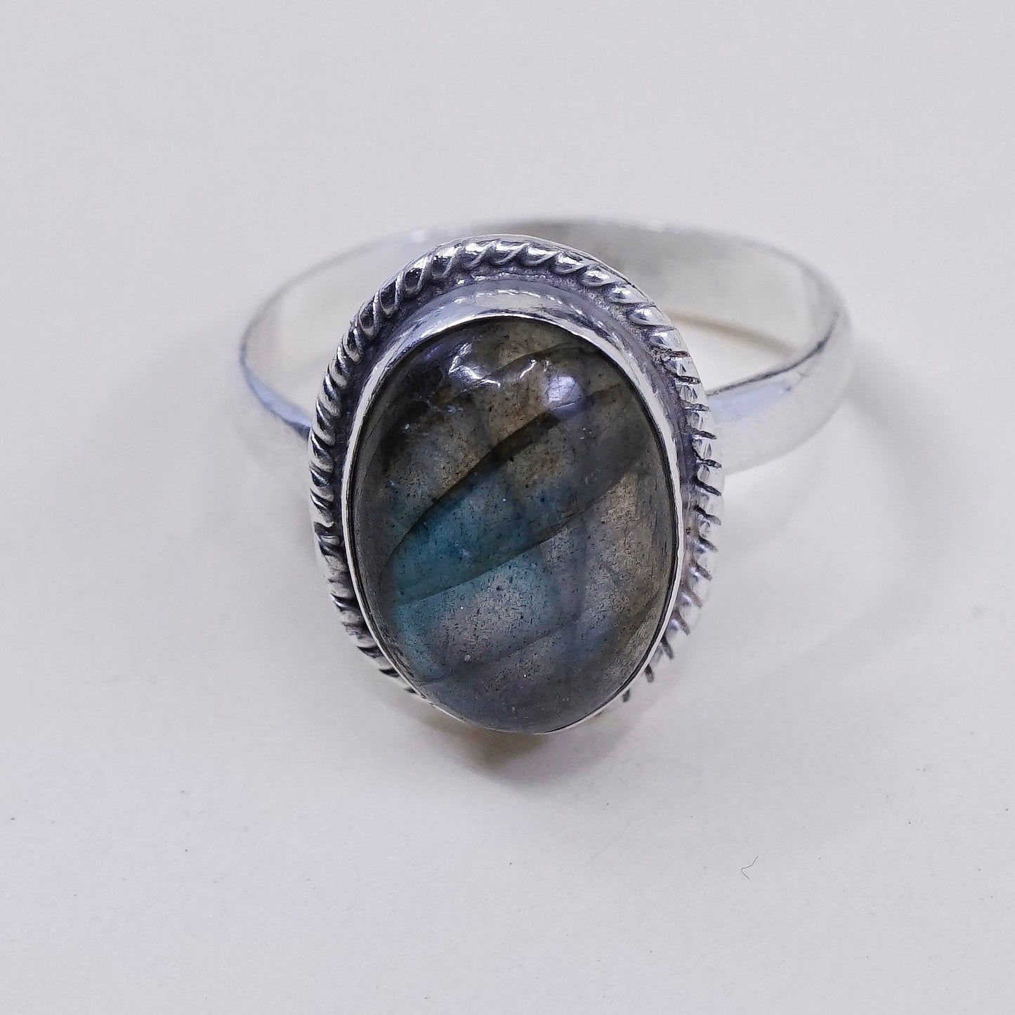 Size 6.75, vintage Sterling silver handmade ring, 925 with oval labradorite