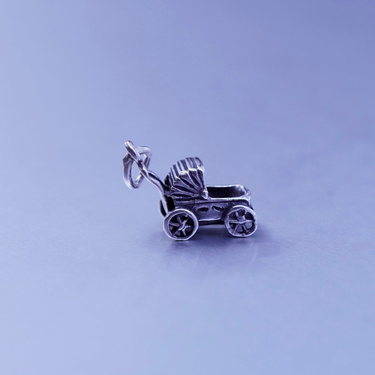 Antique Sterling silver handmade charms, 925 baby stroller cart