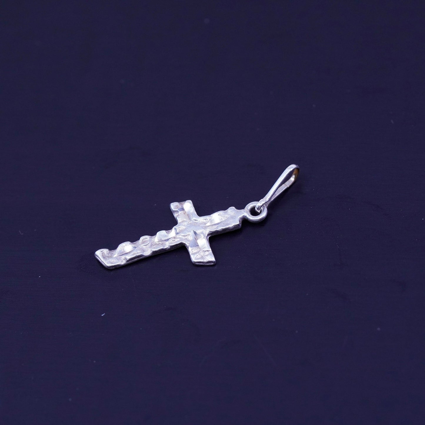 Vintage sterling 925 silver handmade textured cross pendant