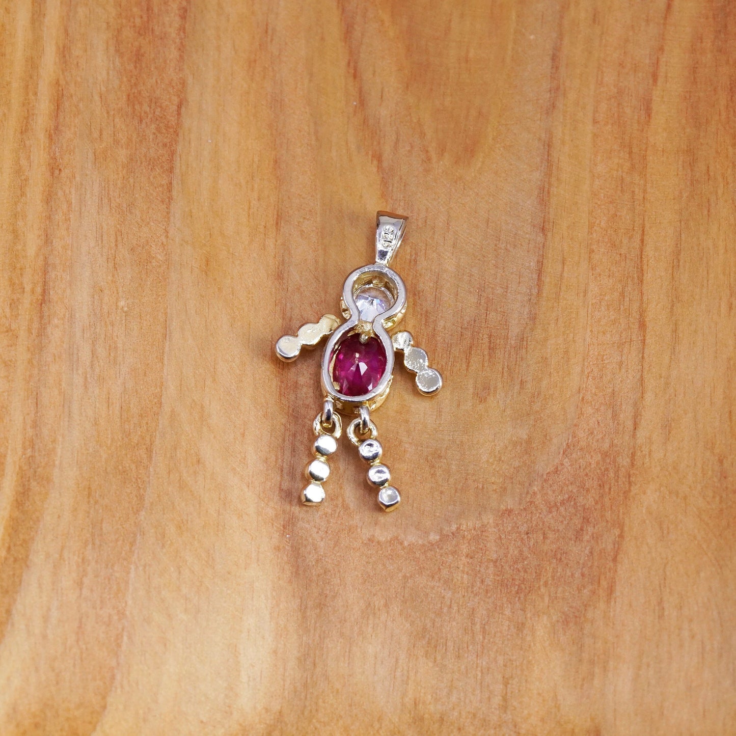 Vintage vermeil gold over Sterling 925 silver handmade birthstone pendant ruby