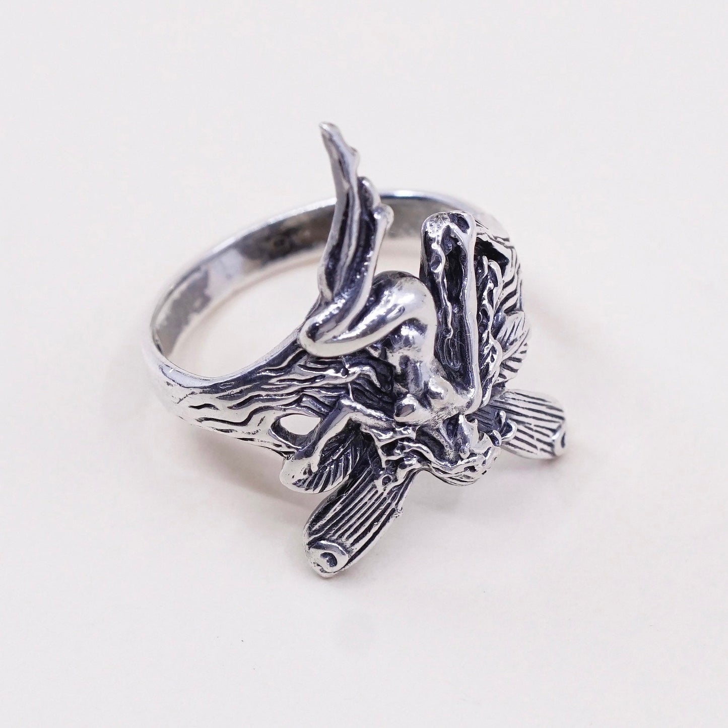 Size 6, vintage Sterling silver handmade ring, solid 925 silver fairy band