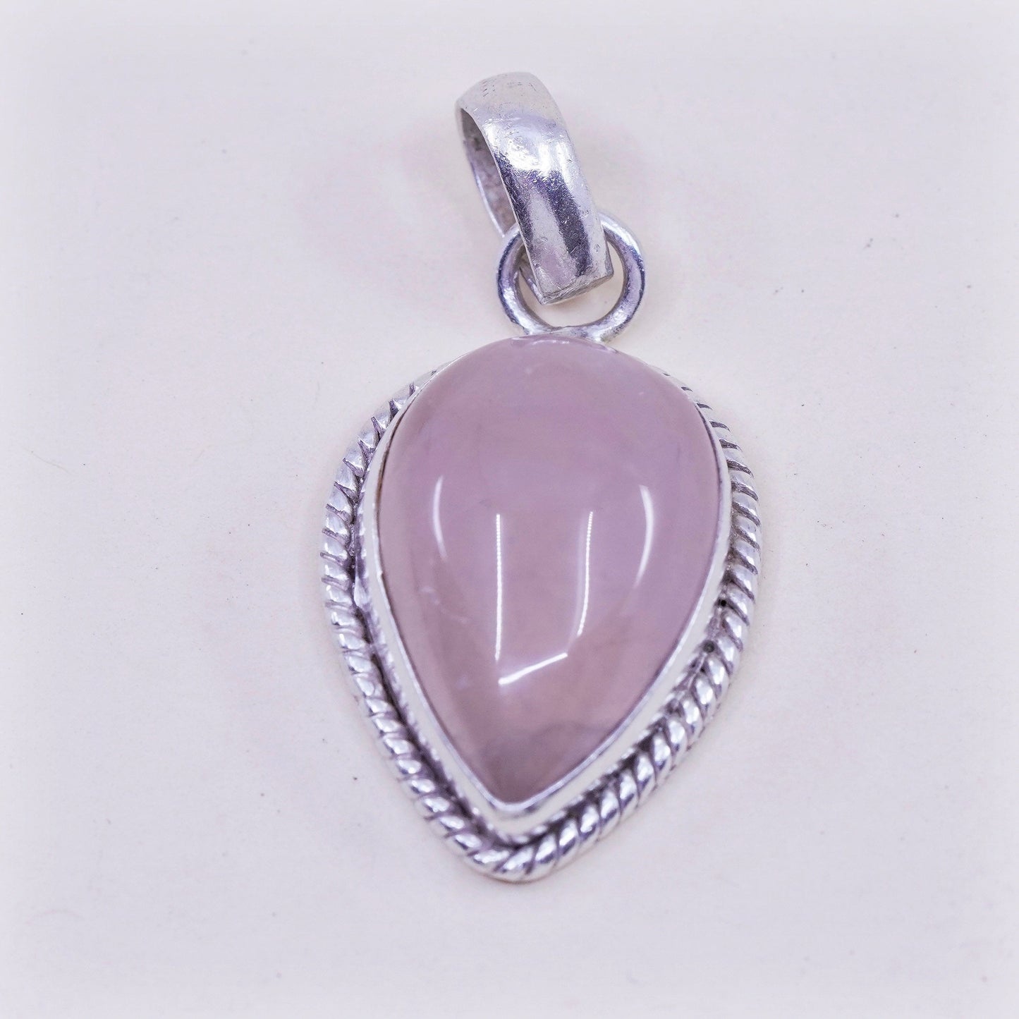 Vintage handmade sterling 925 silver pendant with pink quartz