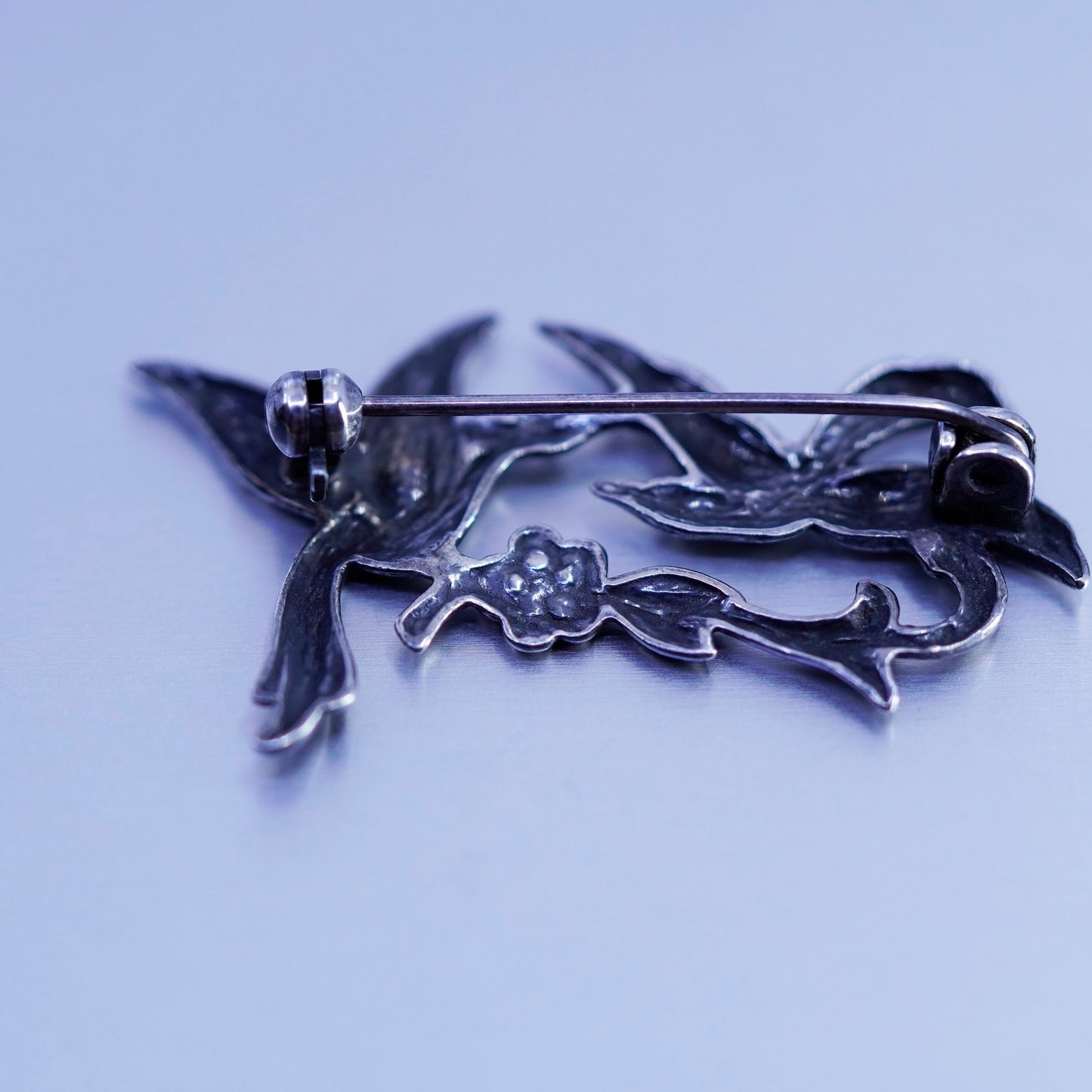 Vintage sterling silver handmade brooch, 925 lover birds pin