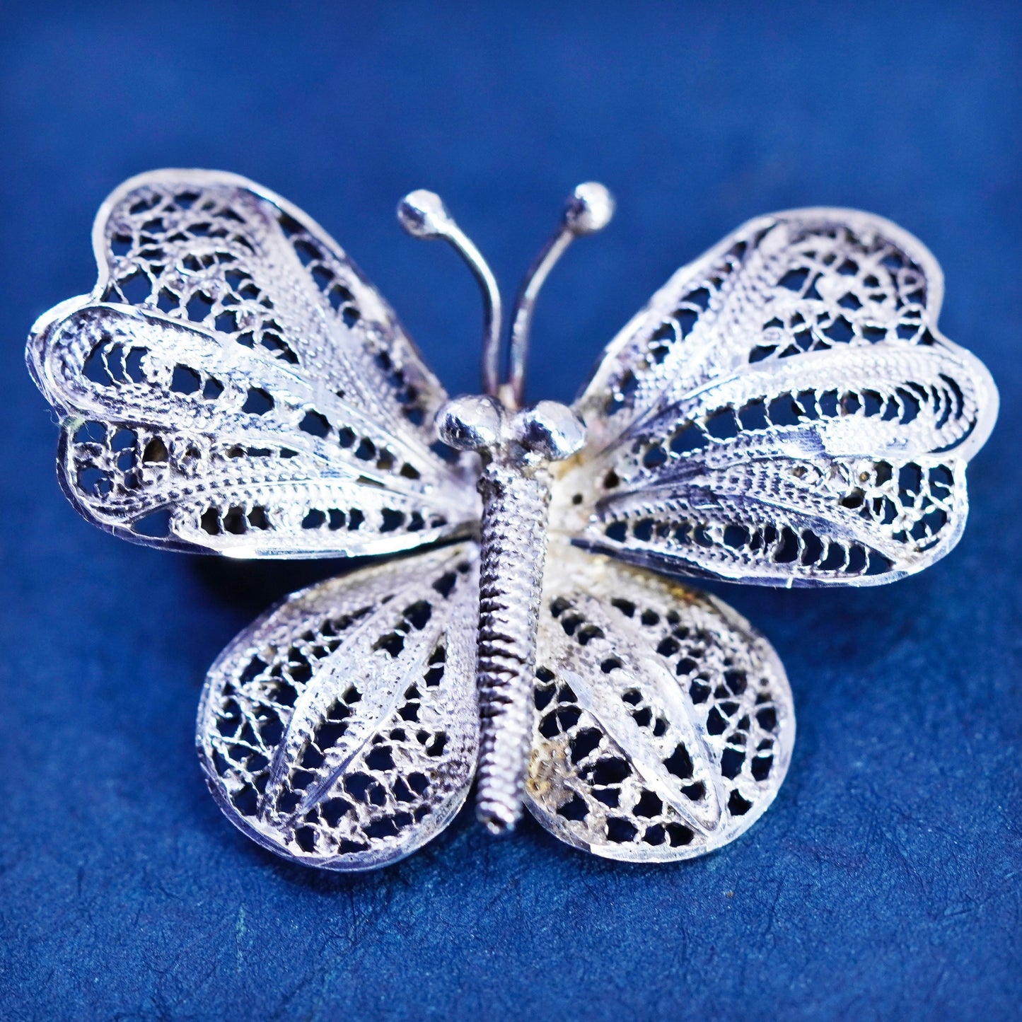 Vintage Germany sterling silver handmade brooch, 925 filigree butterfly pin