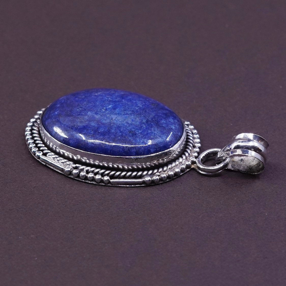 vtg Sterling silver handmade pendant, southwestern 925 w/ lapis lazuli N beads