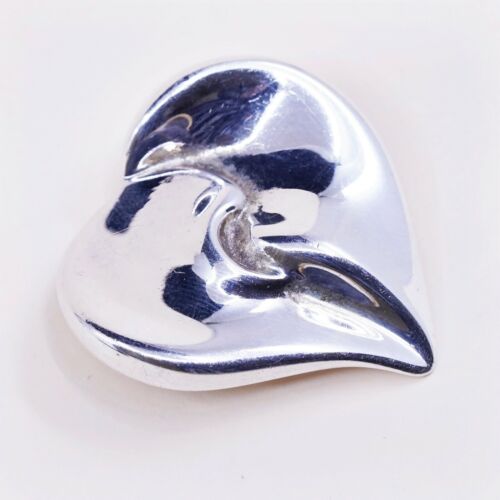 Vintage airess Sterling silver handmade brooch, Modern Puffy 925 heart pin