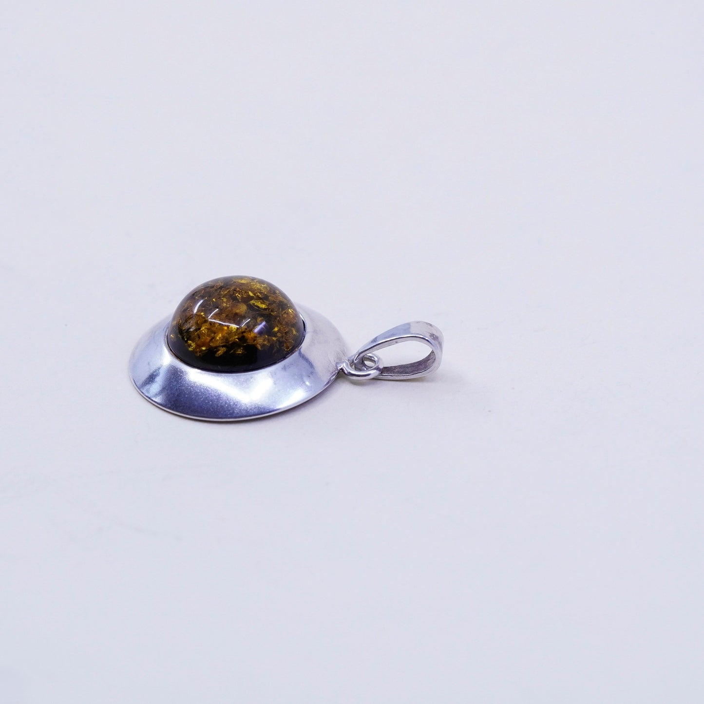 Vintage sterling 925 silver handmade pendant charm with amber