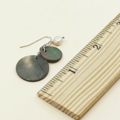 Vtg Sterling Silver Handmade Earrings, 925 Silver W/ abalone Disks N Pearl