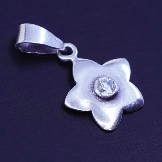 antique sterling 925 silver flower pendant with Cz