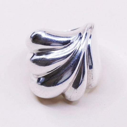 sz 6.75, vtg PE sterling silver handmade ribbed ring, Mexico 925 ribbed band