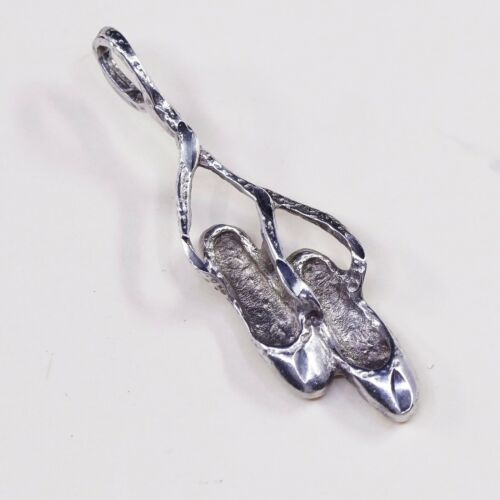 Vintage Sterling Silver Ballerina Shoes Pendant Charm, Silver Tested