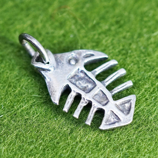 Vintage sterling silver fish bone charm, 925 pendant