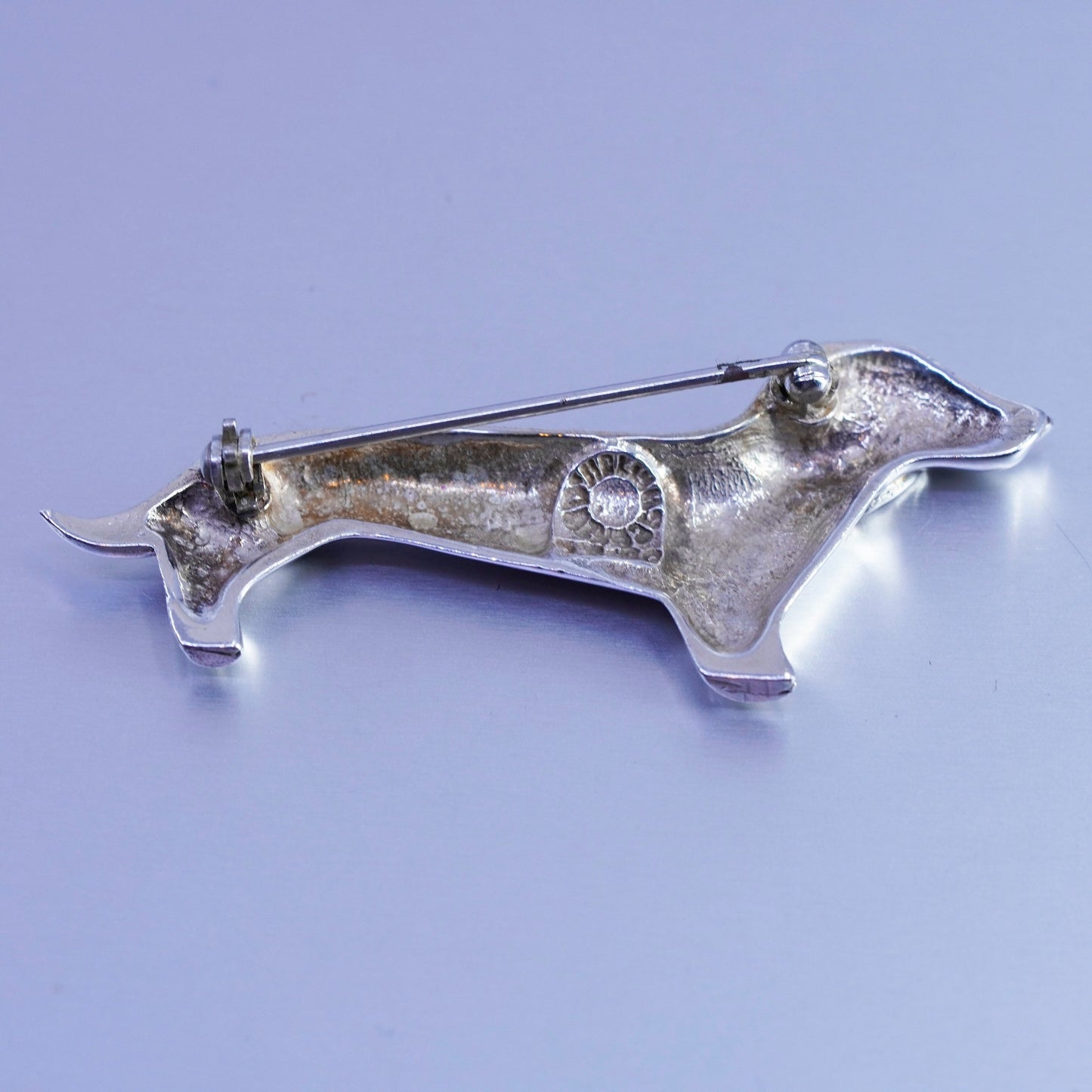 Antique Sterling silver handmade brooch, 925 dog dachshund pin