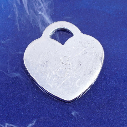 vtg sterling silver handmade pendant, 925 heart charm laser engraved initial “G