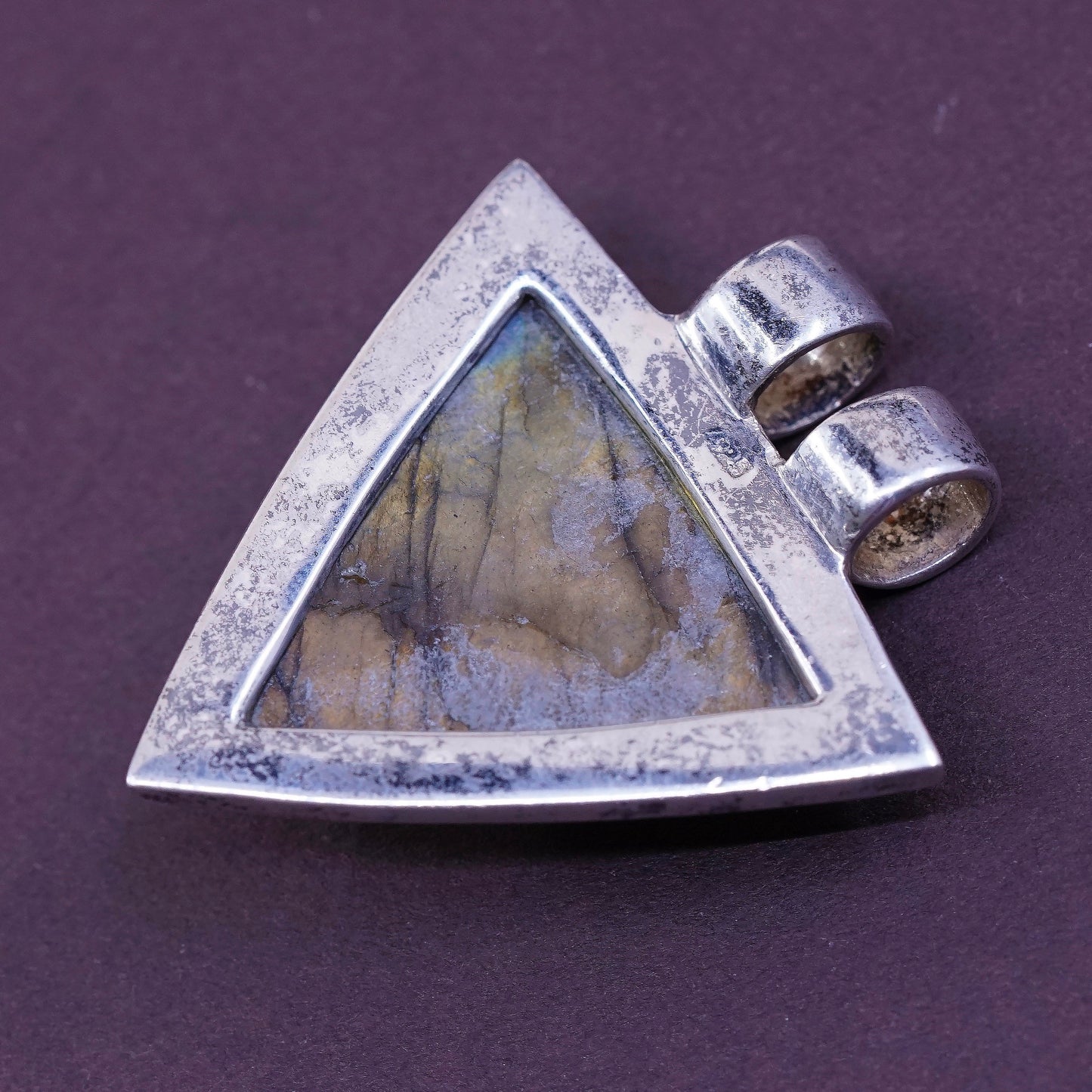 vtg Sterling silver handmade pendant, geometrical 925 w/ labradorite