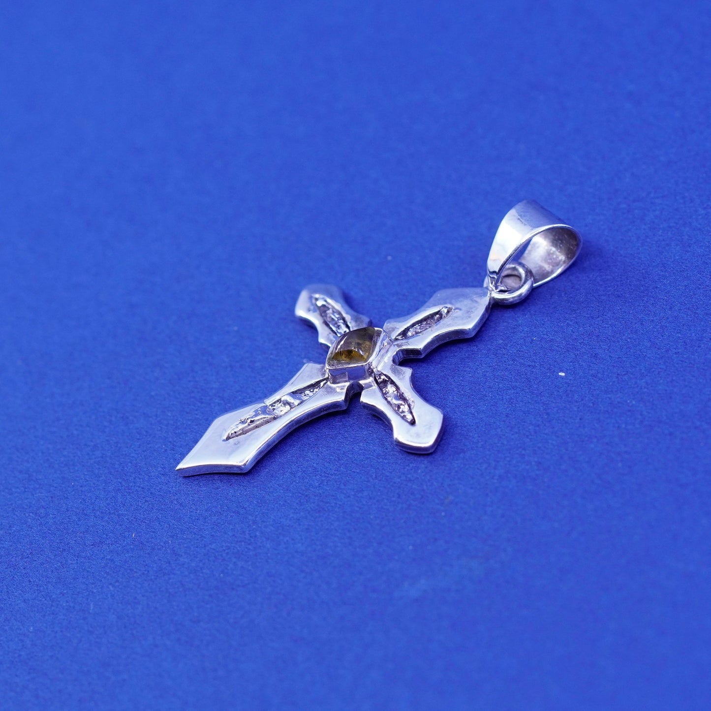 Designer Sterling silver handmade pendant, 925 cross with citrine