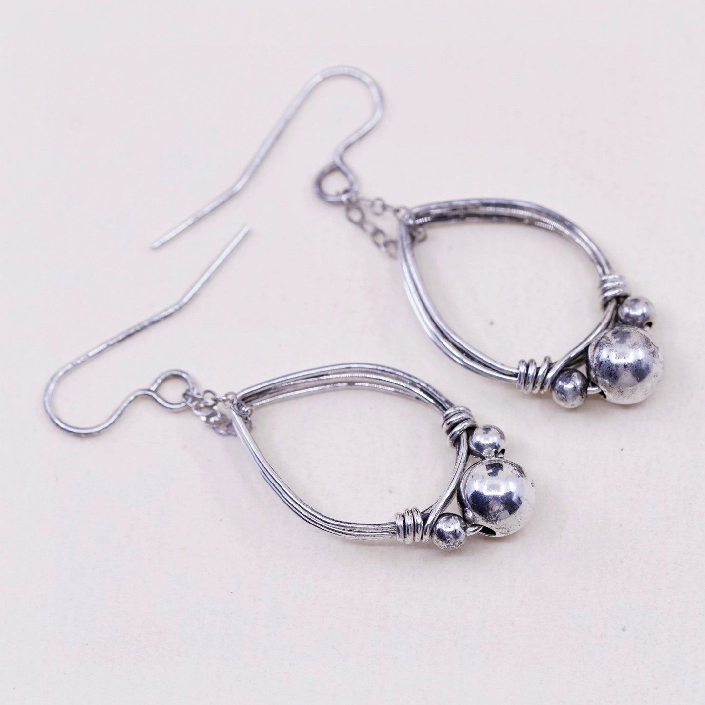 Vintage Sterling 925 silver handmade teardrop earrings and beads