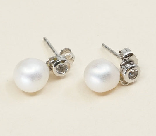 VTG sterling silver earrings, 925 studs w/ pearl and crystal