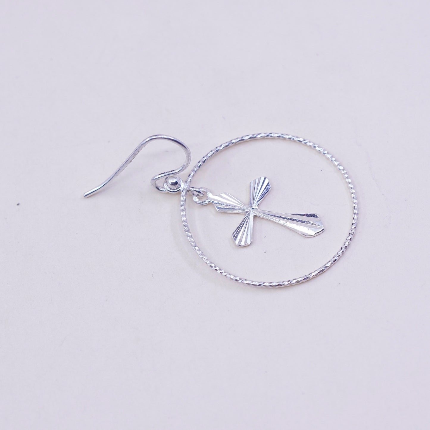 Vintage Sterling silver handmade earrings, 925 hoops with cross charms, cute, stamped 925