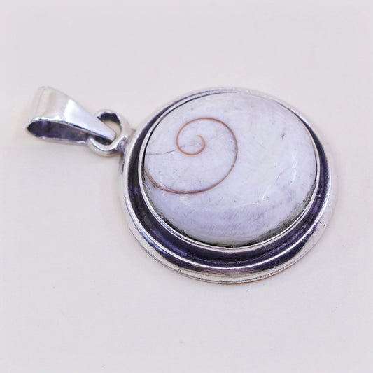 Sterling 925 Silver handmade Shiva eye pendant | Mexican Jewelry, fossil shell