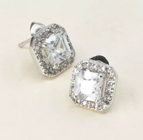 Vtg Sterling Silver Earrings, 925 Silver W/ Crystal Studs, Stamped IBB cz