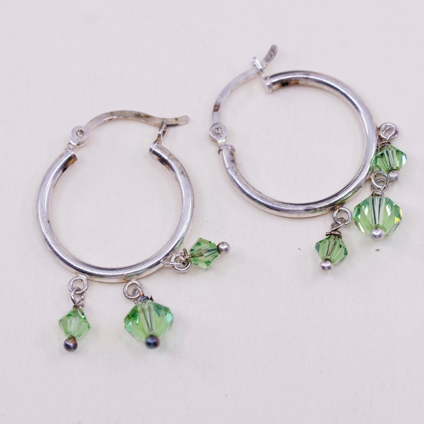 0.75”, Vintage sterling silver loop earrings, primitive hoops with peridot