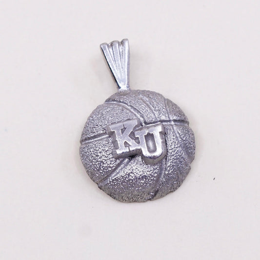 Vintage Sterling silver handmade pendant, 925 basketball monogram initial “KU”