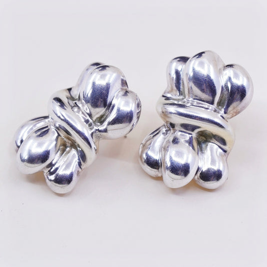 Vintage Sterling silver handmade earrings, lightweight 925 Ribbed origami studs