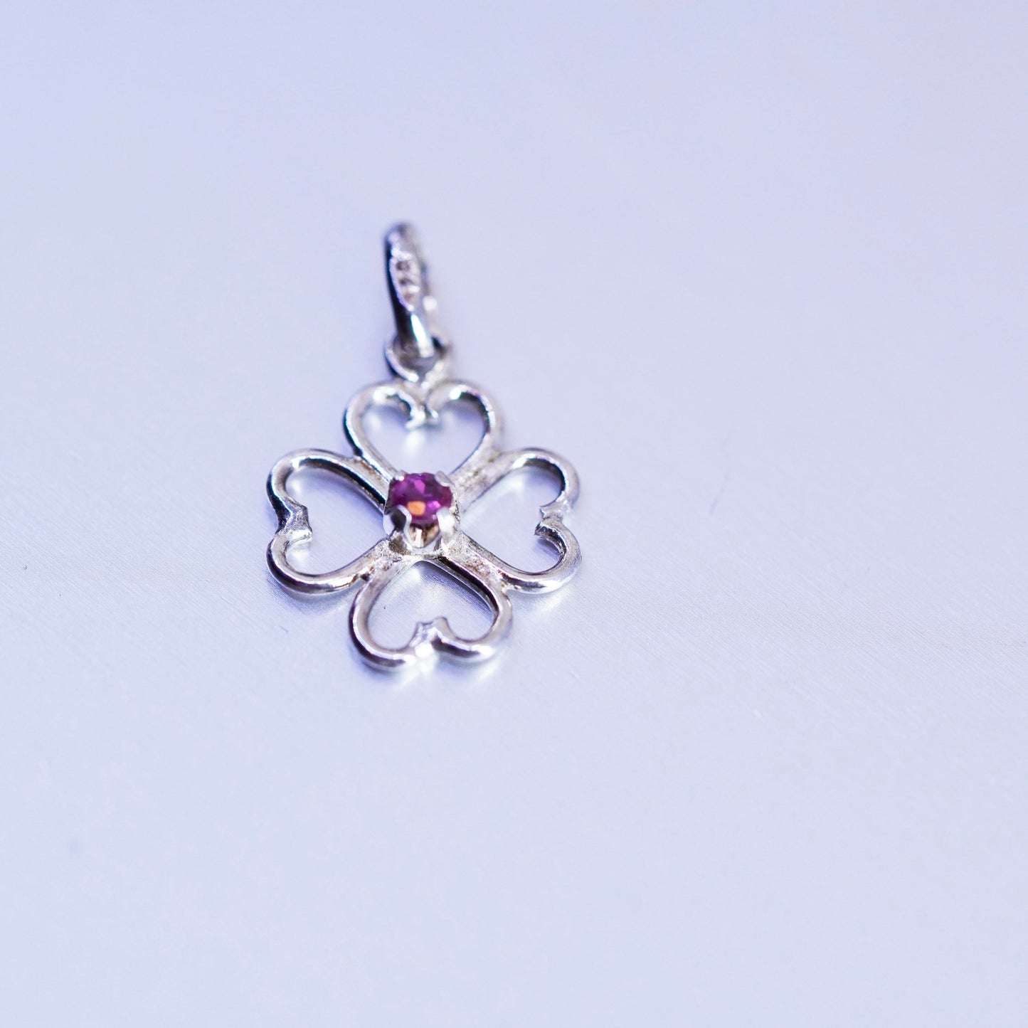 Antique Sterling 925 silver handmade lucky four leaves clover charm pendant