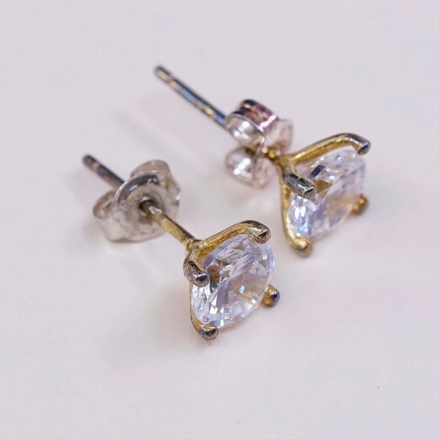 5mm, vtg sterling silver genuine cz studs, fashion minimalist earrings