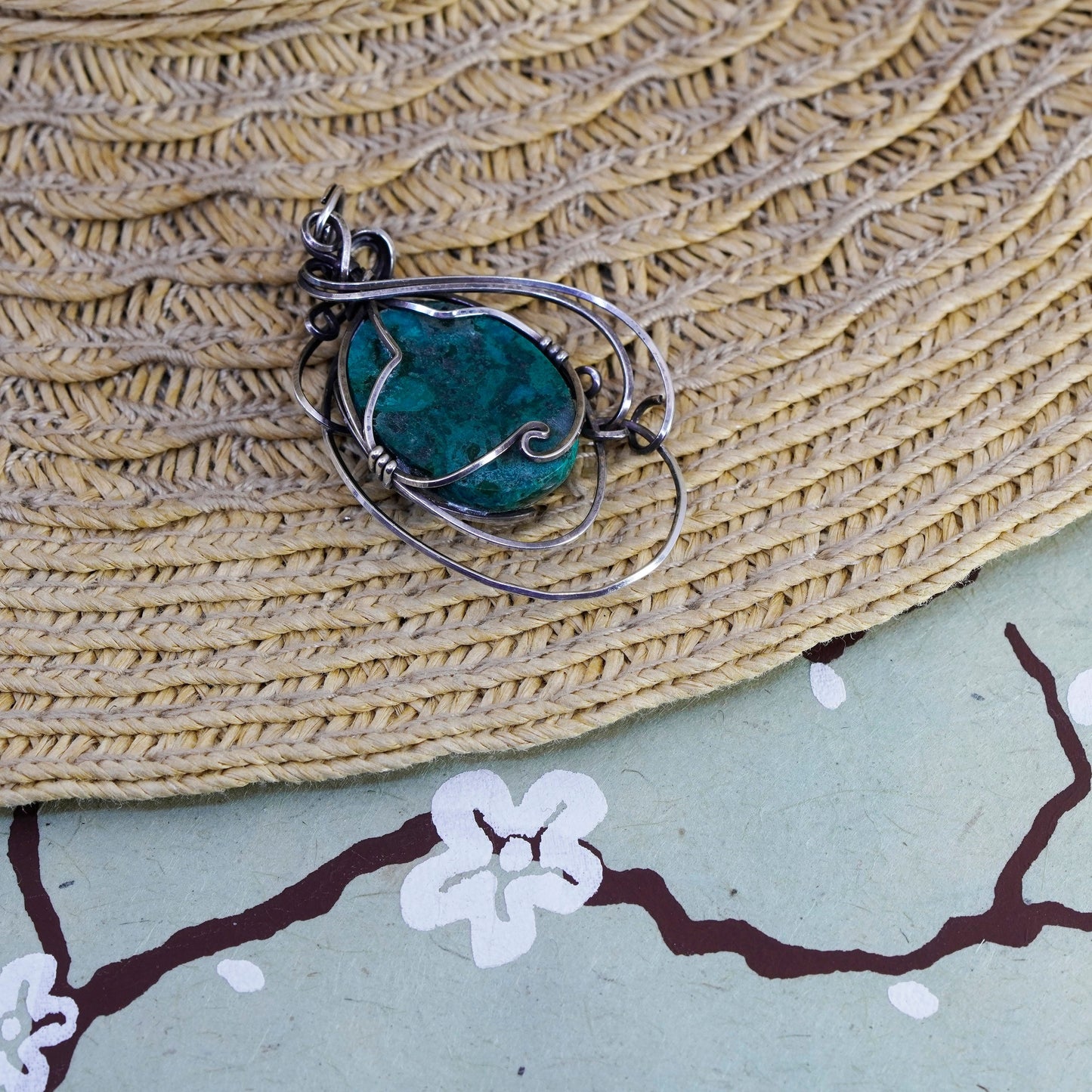 Southwestern Sterling silver handmade pendant, 925 wired with turquoise