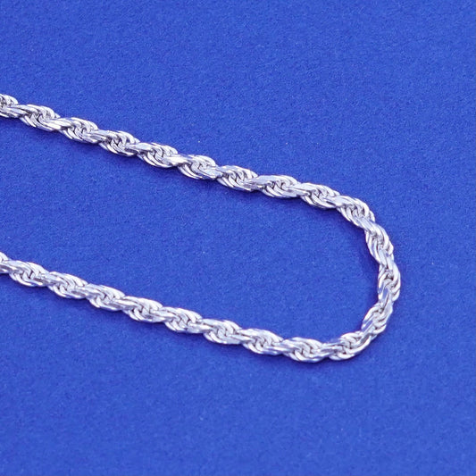 18”, 2mm, vintage IBB Sterling silver handmade necklace, 925 diamond rope chain