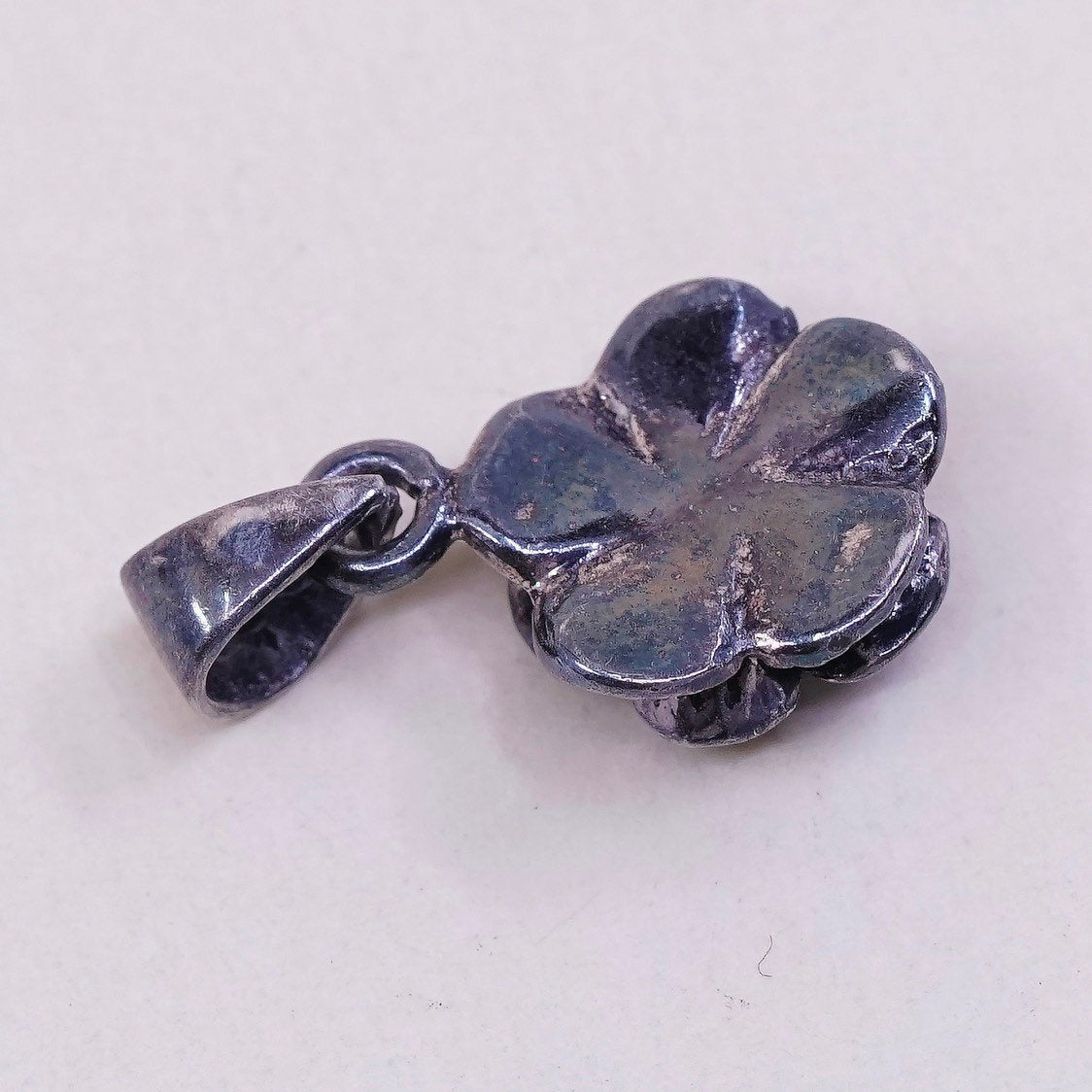 VTG Sterling silver handmade pendant, oxidized 925 silver flower, stamped 925