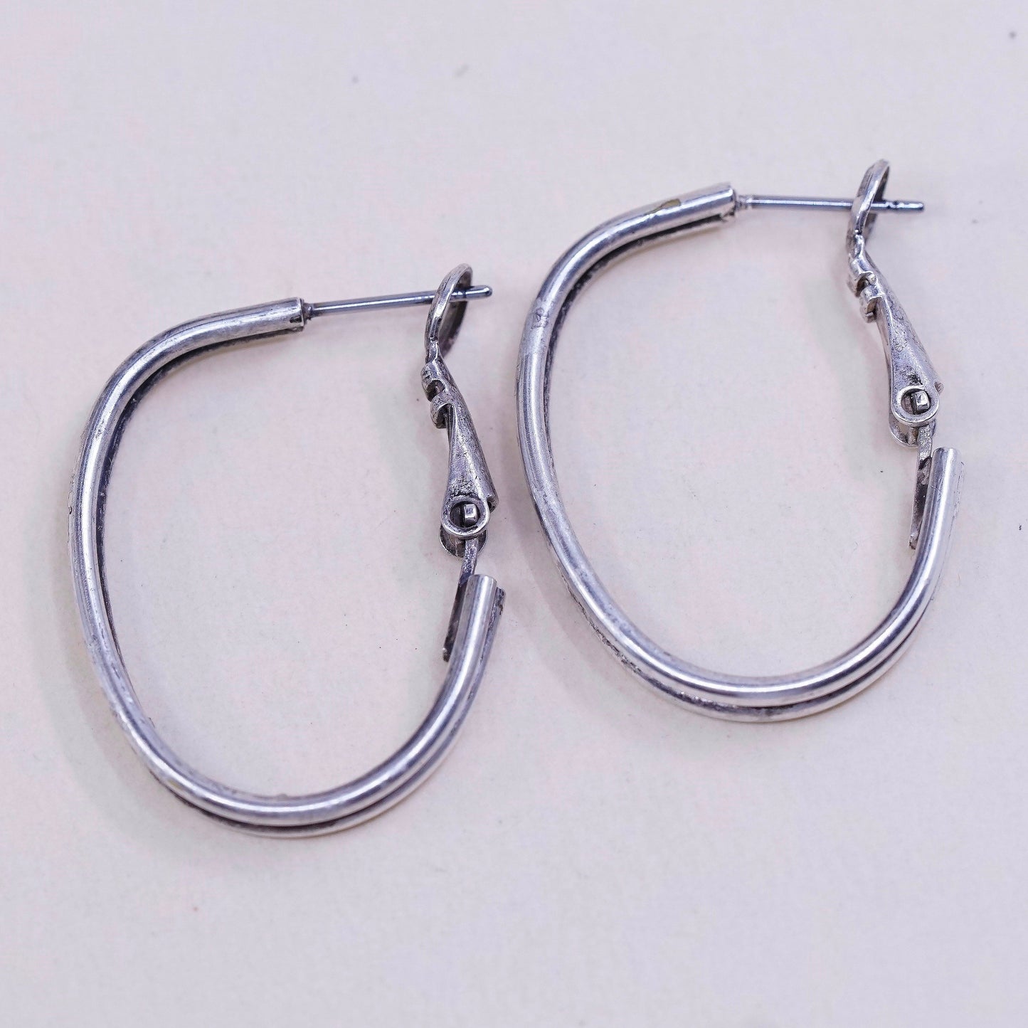 1.25”, Vintage sterling silver loop earrings, minimalist primitive hoops