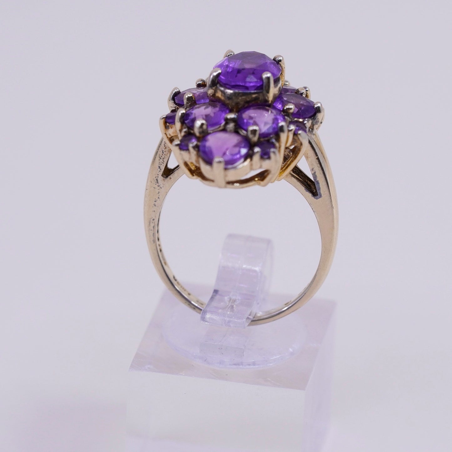 Size 7.25, vtg vermeil gold filled Sterling 925 silver cocktail ring amethyst