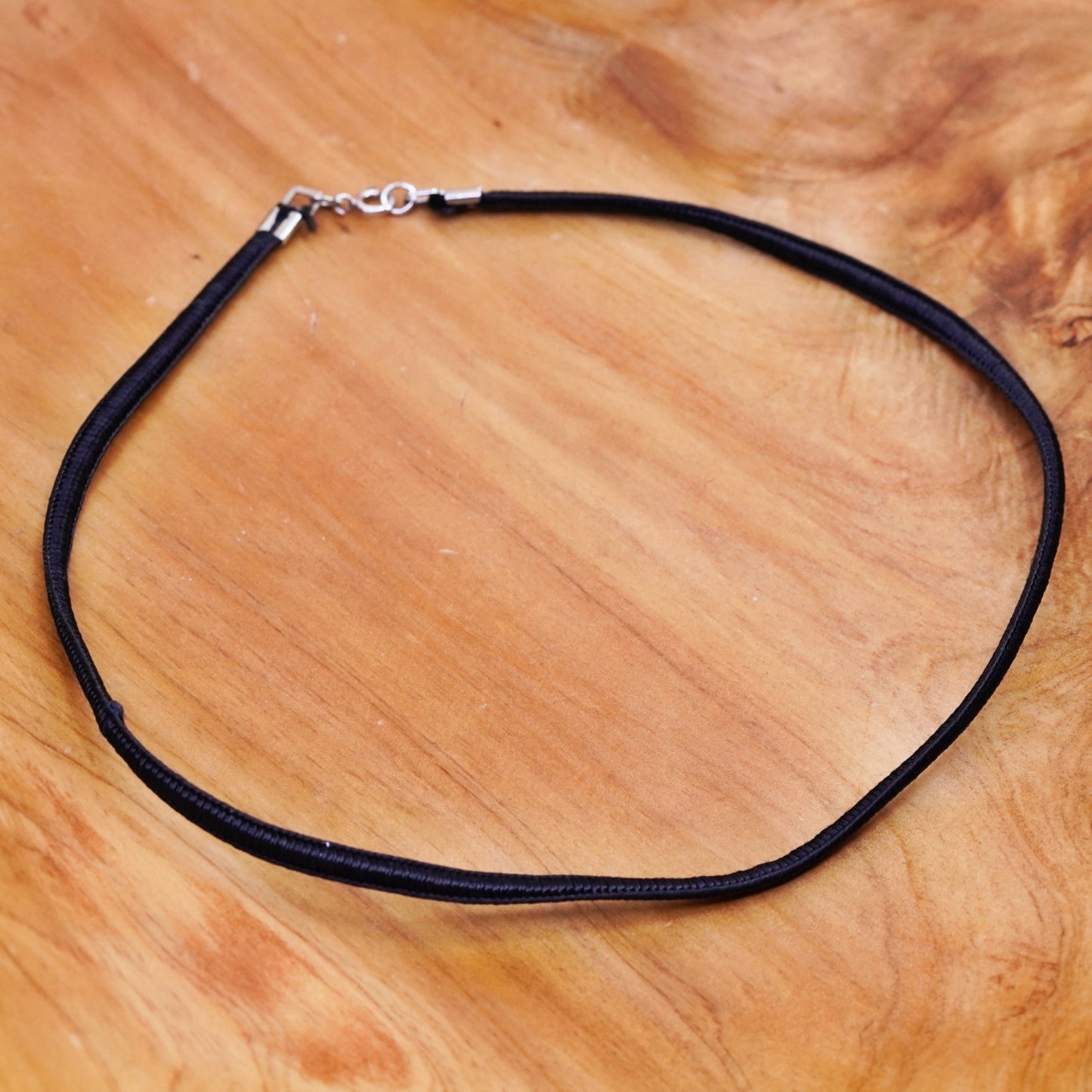 16”, handmade necklace, black fiber thread choker with sterling silver clasp