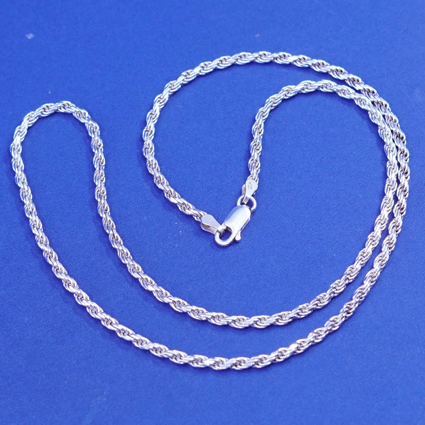 20”, 3mm, vintage Sterling silver handmade necklace, 925 diamond rope chain