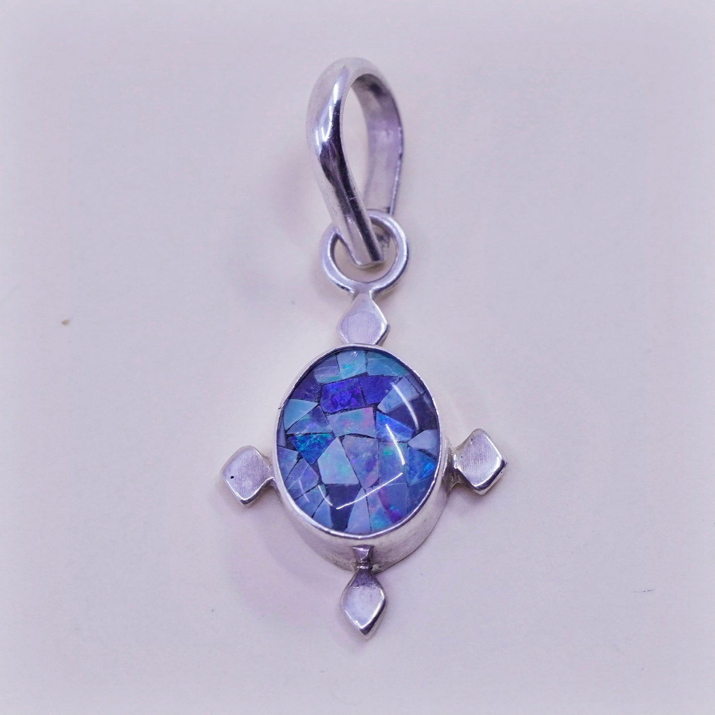 Vintage Sterling 925 silver handmade pendant with opal inlay