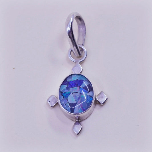 Vintage Sterling 925 silver handmade pendant with opal inlay