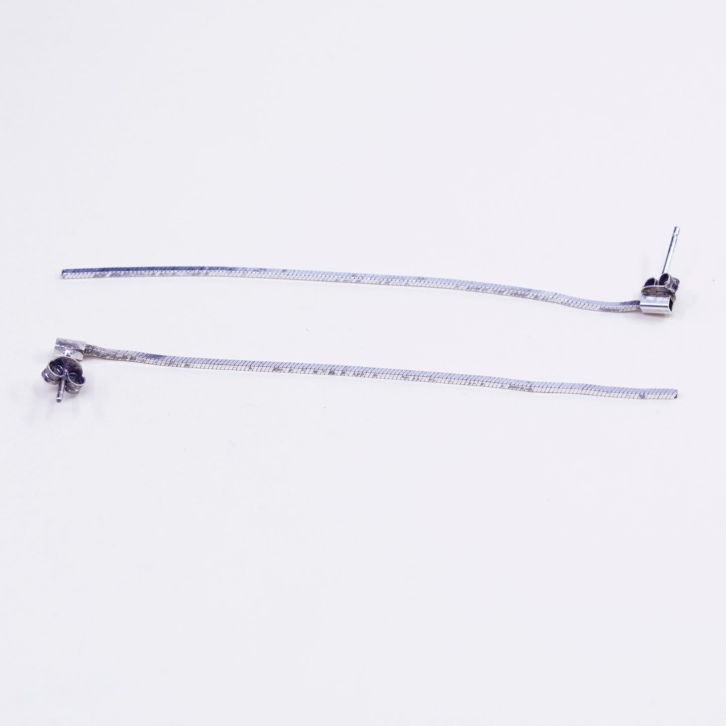 Vintage sterling silver handmade earrings, 925 long snake chain drops