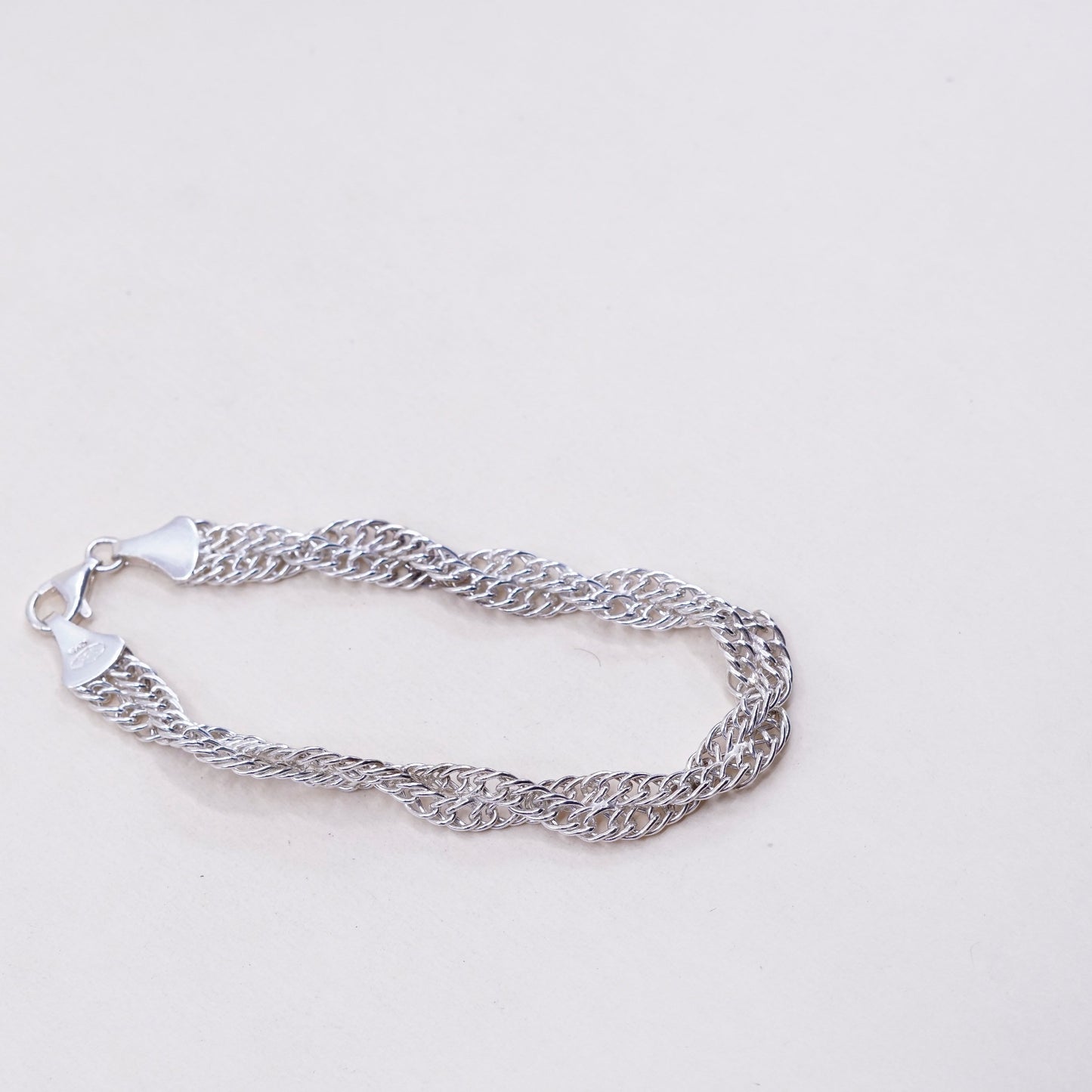 7”, 10mm, Vintage sterling silver bracelet, twisted curb link bracelet