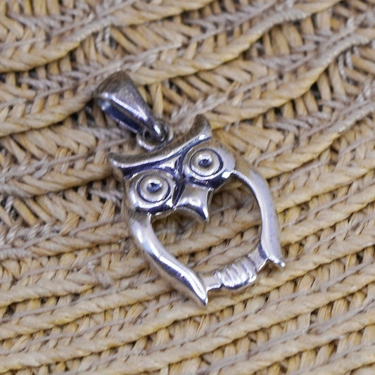 Vintage sterling silver handmade pendant, 925 owl