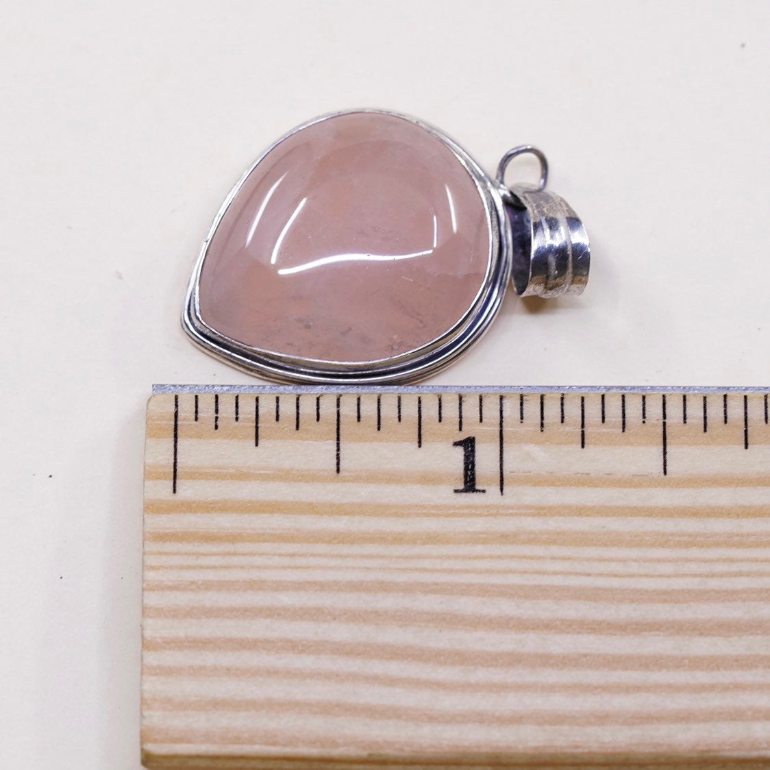 VTG handmade sterling silver charm, solid 925 silver pink quartz heart pendant