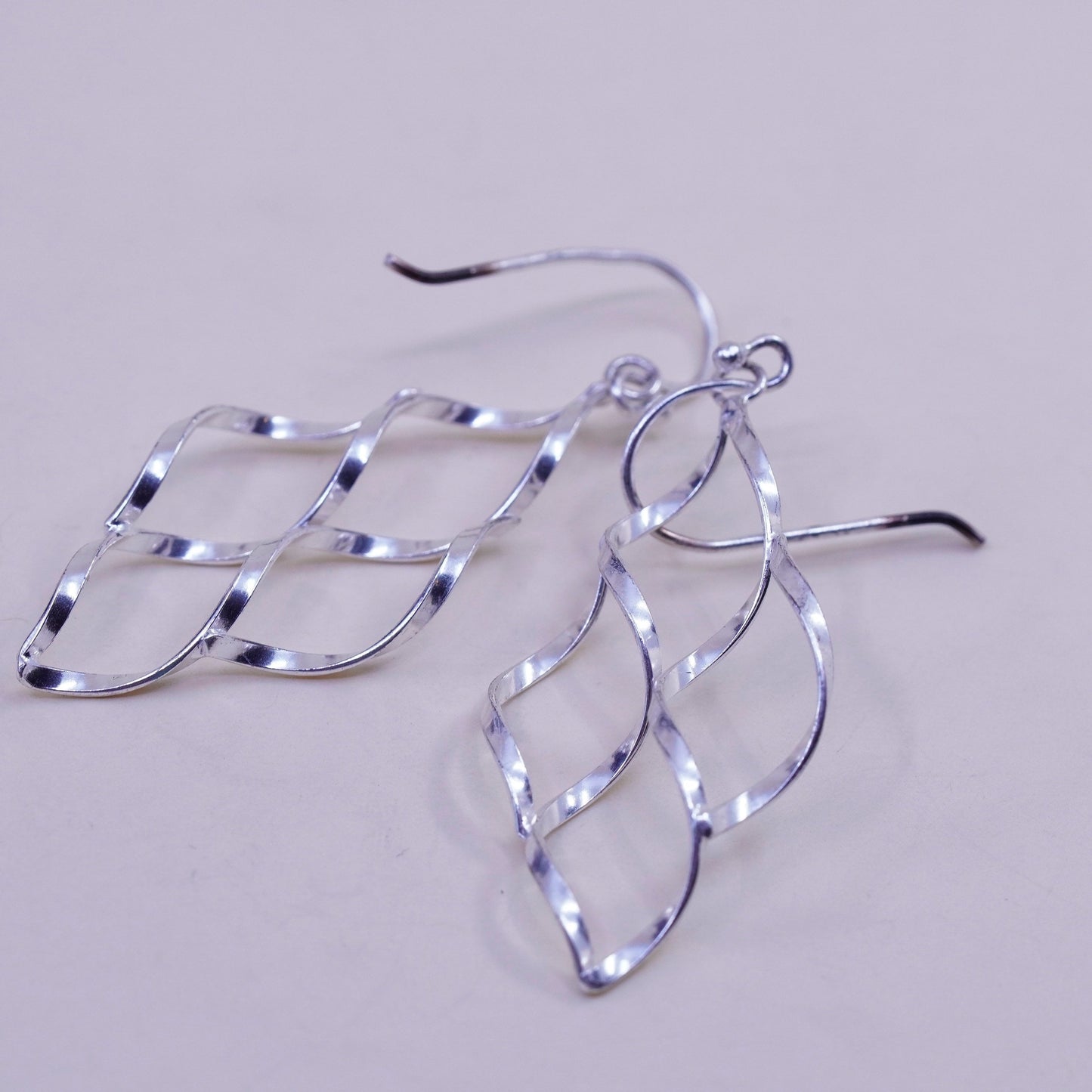 Vintage sterling silver handmade earrings, 925 twisted dangles
