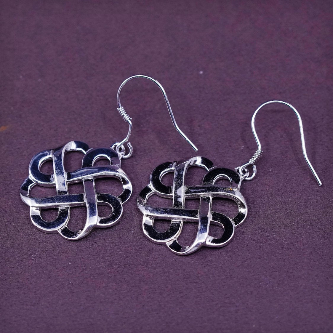 vtg Sterling silver Irish knot handmade dangles, 925 earrings, silver tested