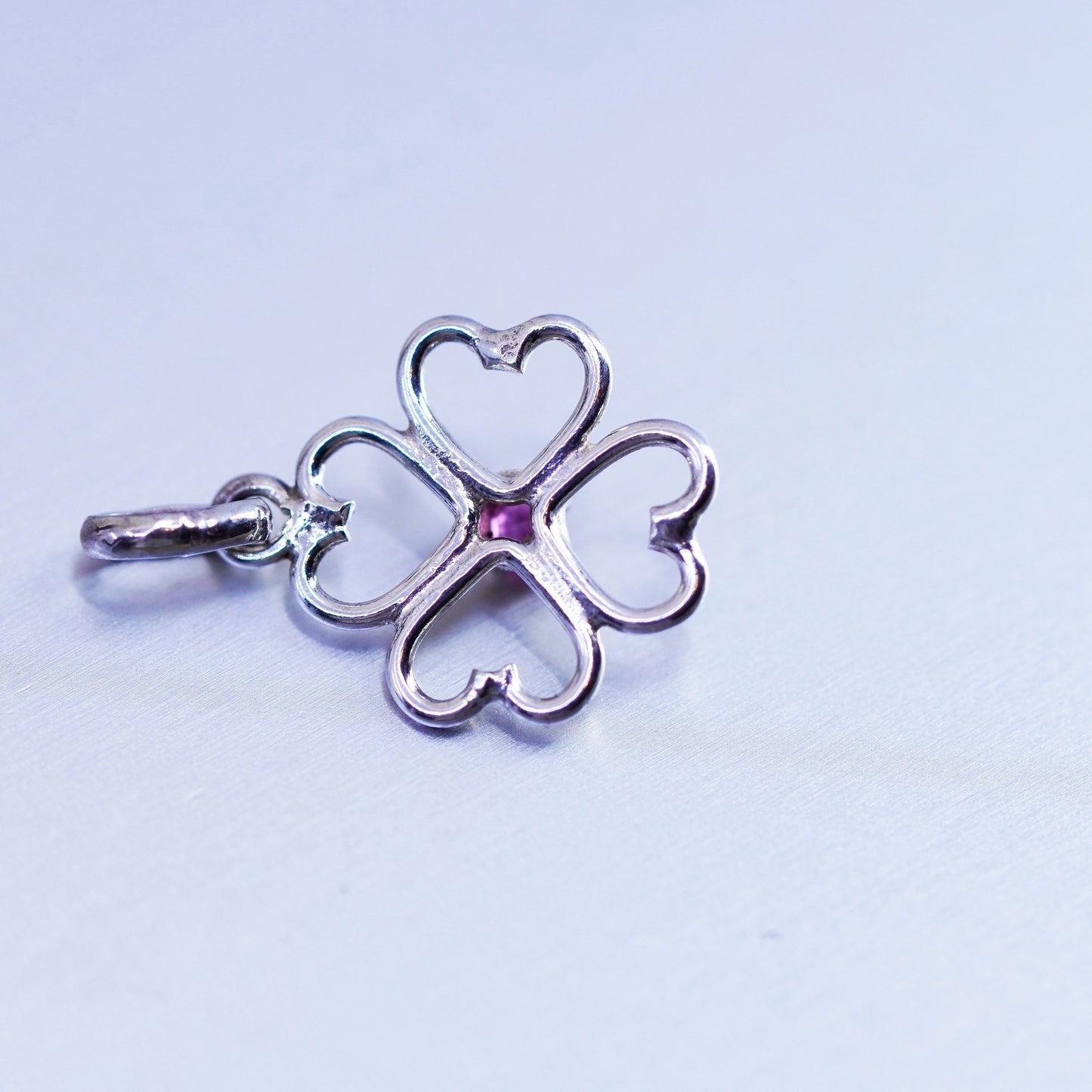 Antique Sterling 925 silver handmade lucky four leaves clover charm pendant